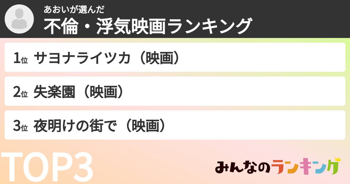 あおいさんの「不倫・浮気映画ランキング」