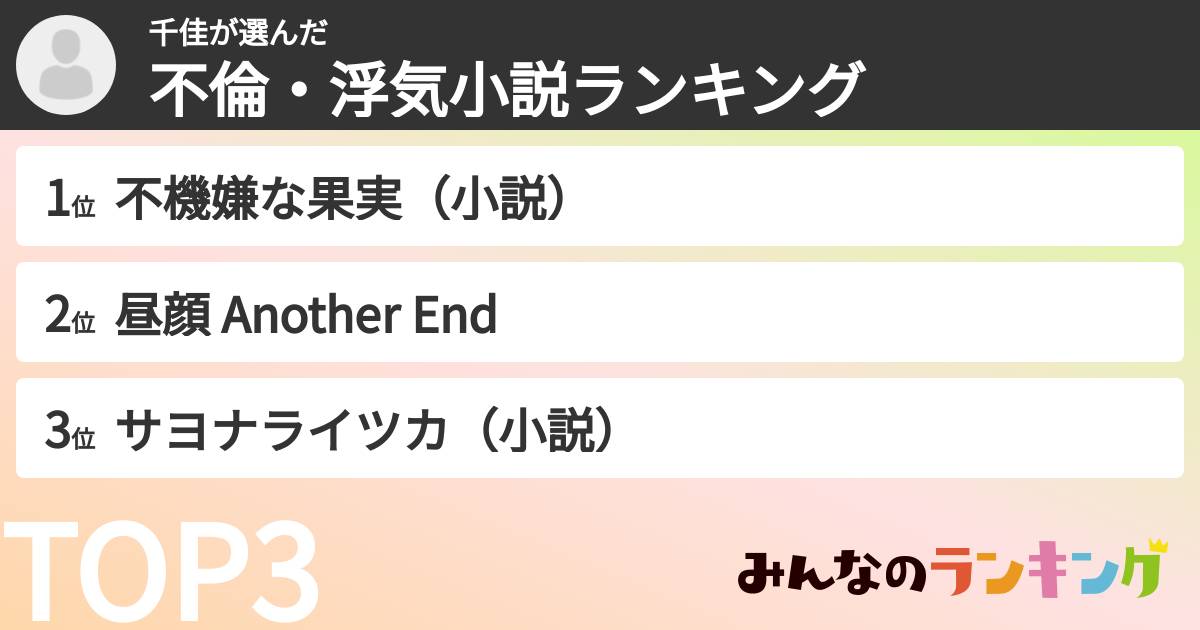 千佳さんの「不倫・浮気小説ランキング」
