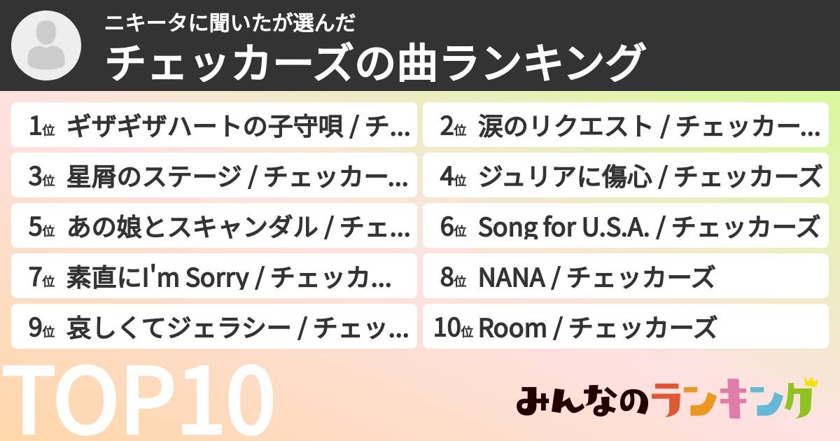 ニキータに聞いたさんの「チェッカーズの曲ランキング」