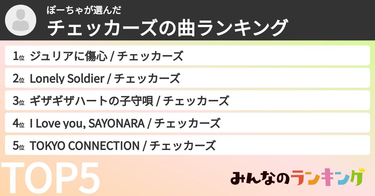 ぽーちゃさんの「チェッカーズの曲ランキング」