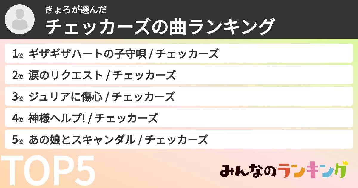 きょろさんの「チェッカーズの曲ランキング」