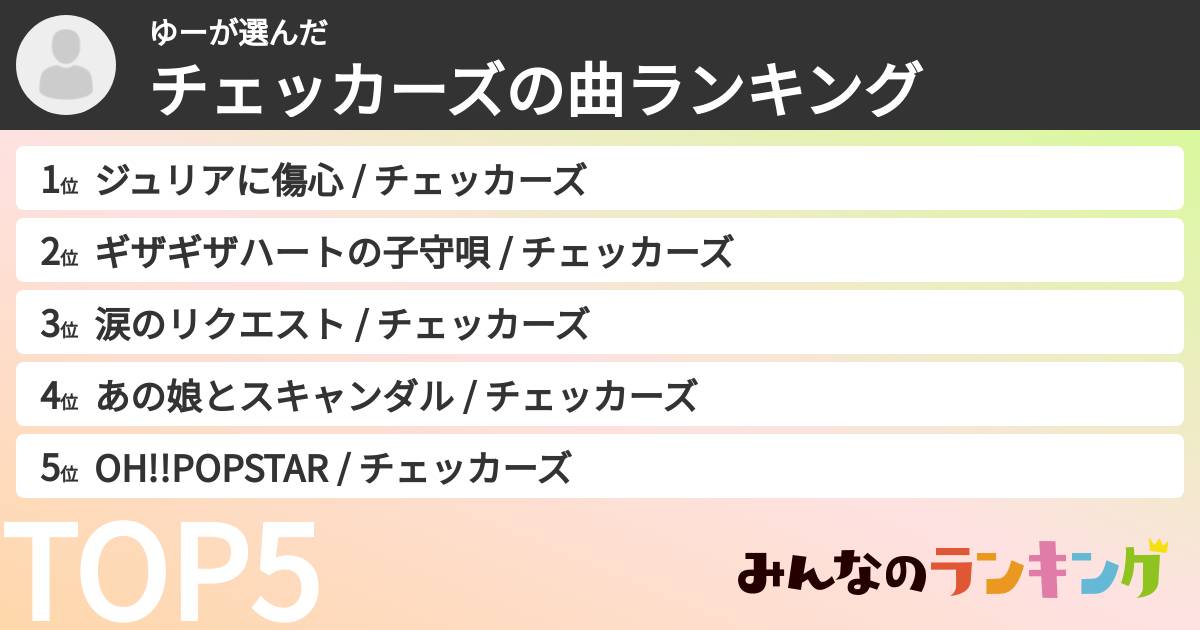 ゆーさんの「チェッカーズの曲ランキング」