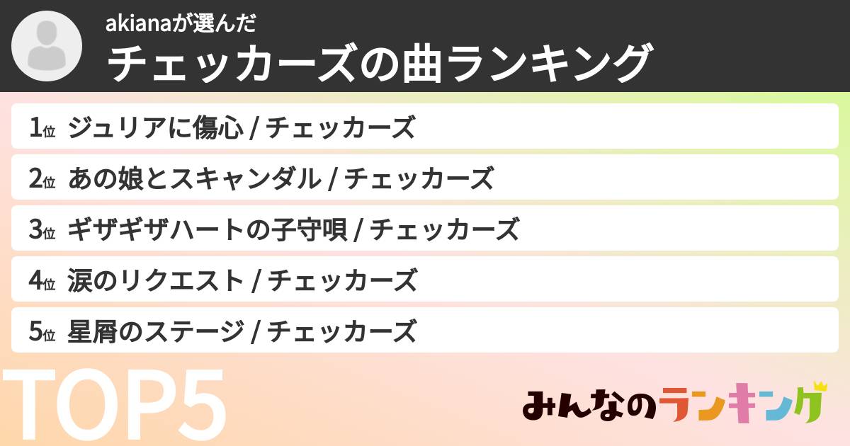 akianaさんの「チェッカーズの曲ランキング」