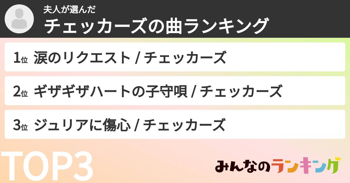 夫人さんの「チェッカーズの曲ランキング」