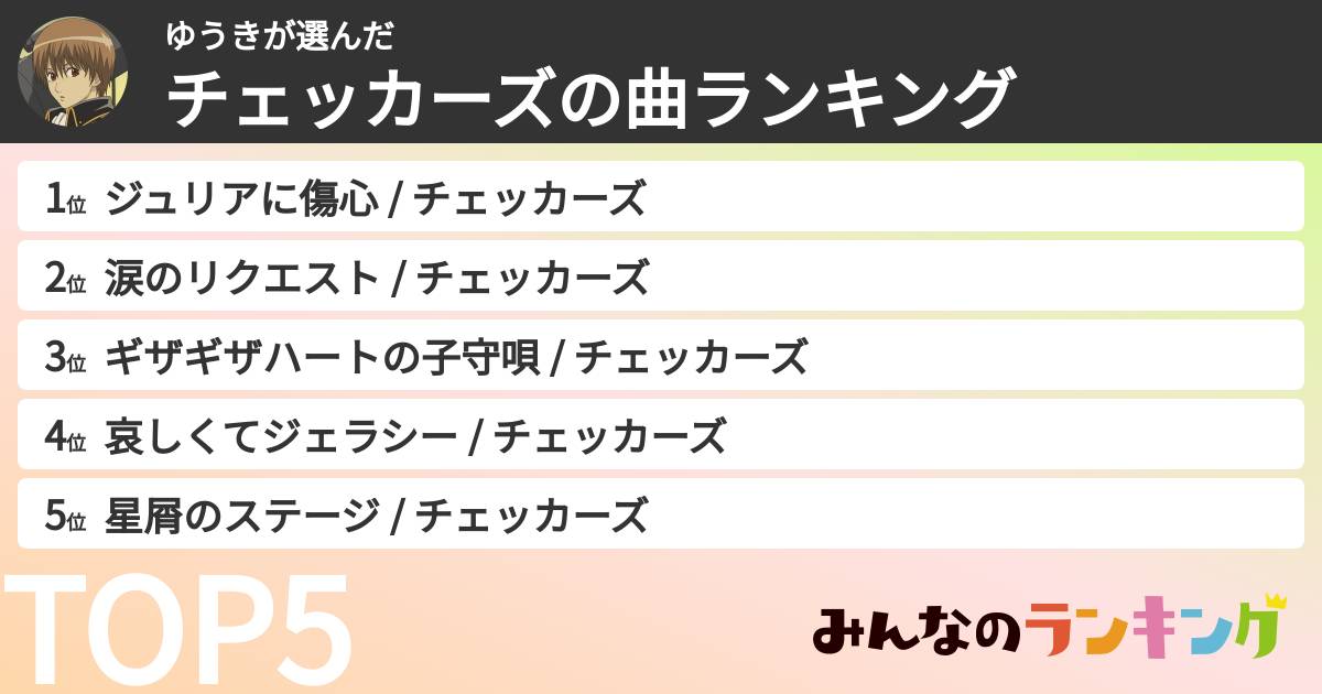 ゆうきさんの「チェッカーズの曲ランキング」