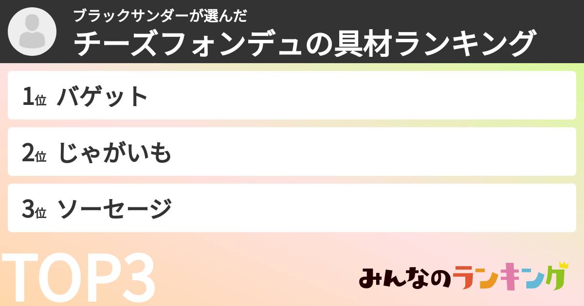 ブラックサンダーさんの「チーズフォンデュの具材ランキング」
