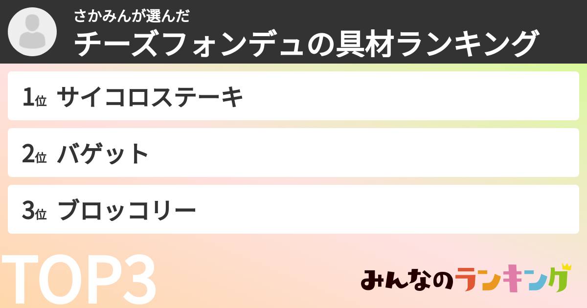 さかみんさんの「チーズフォンデュの具材ランキング」