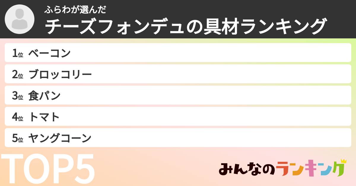 ふらわさんの「チーズフォンデュの具材ランキング」