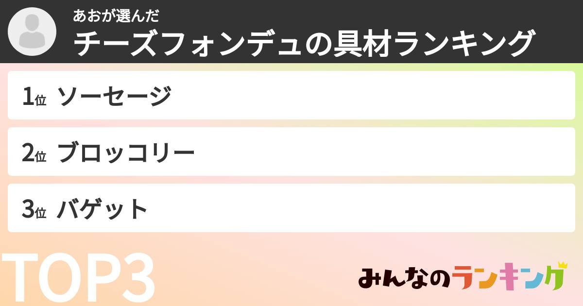 あおさんの「チーズフォンデュの具材ランキング」