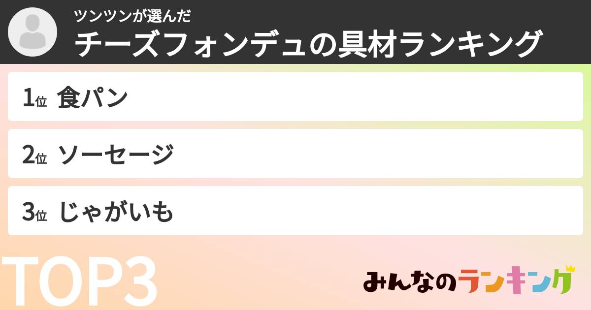 ツンツンさんの「チーズフォンデュの具材ランキング」
