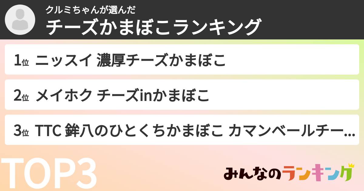 クルミちゃんさんの「チーズかまぼこランキング」
