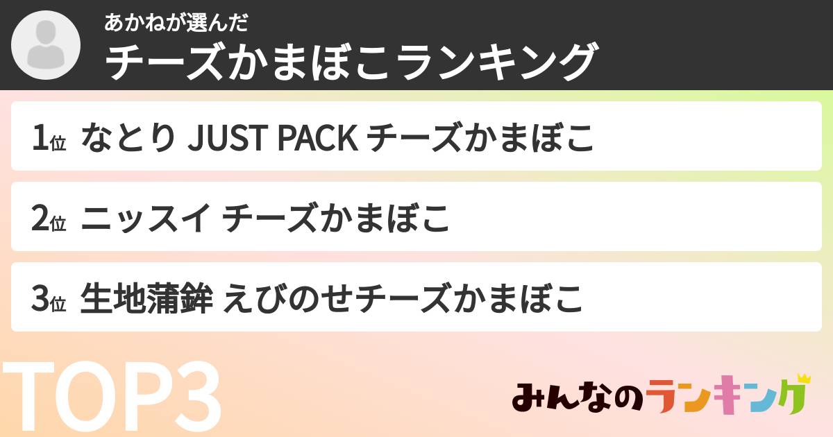 あかねさんの「チーズかまぼこランキング」