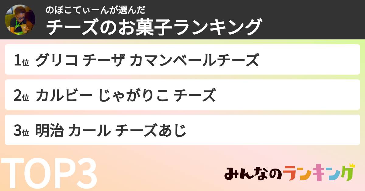 のぼこてぃーんさんの「チーズのお菓子ランキング」