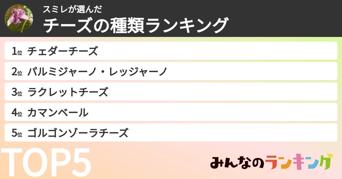 スミレさんの「チーズの種類ランキング」