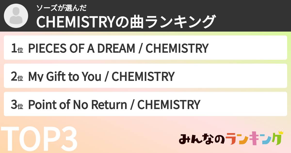 ソーズさんの「CHEMISTRYの曲ランキング」