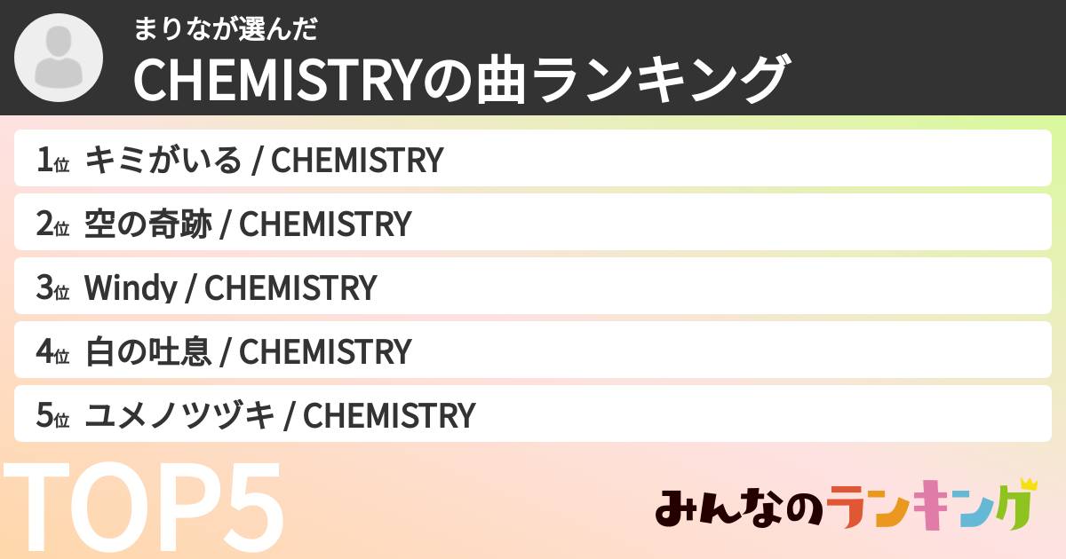 まりなさんの「CHEMISTRYの曲ランキング」