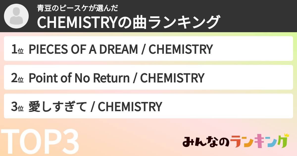 青豆のピースケさんの「CHEMISTRYの曲ランキング」