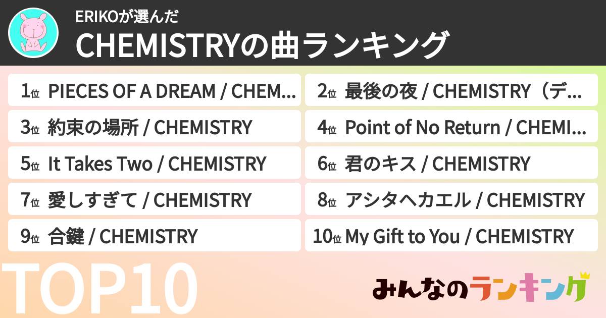 ERIKOさんの「CHEMISTRYの曲ランキング」
