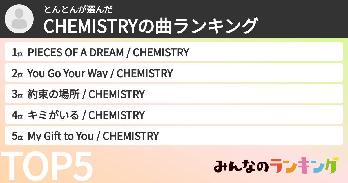 とんとんさんの「CHEMISTRYの曲ランキング」