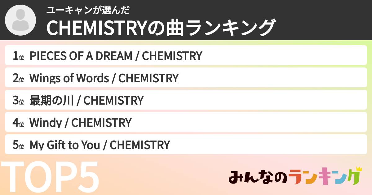 ユーキャンさんの「CHEMISTRYの曲ランキング」
