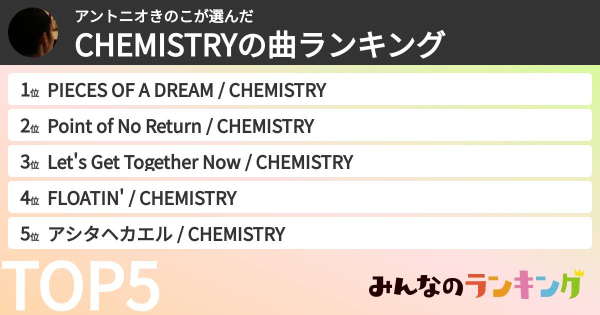 アントニオきのこさんの「CHEMISTRYの曲ランキング」
