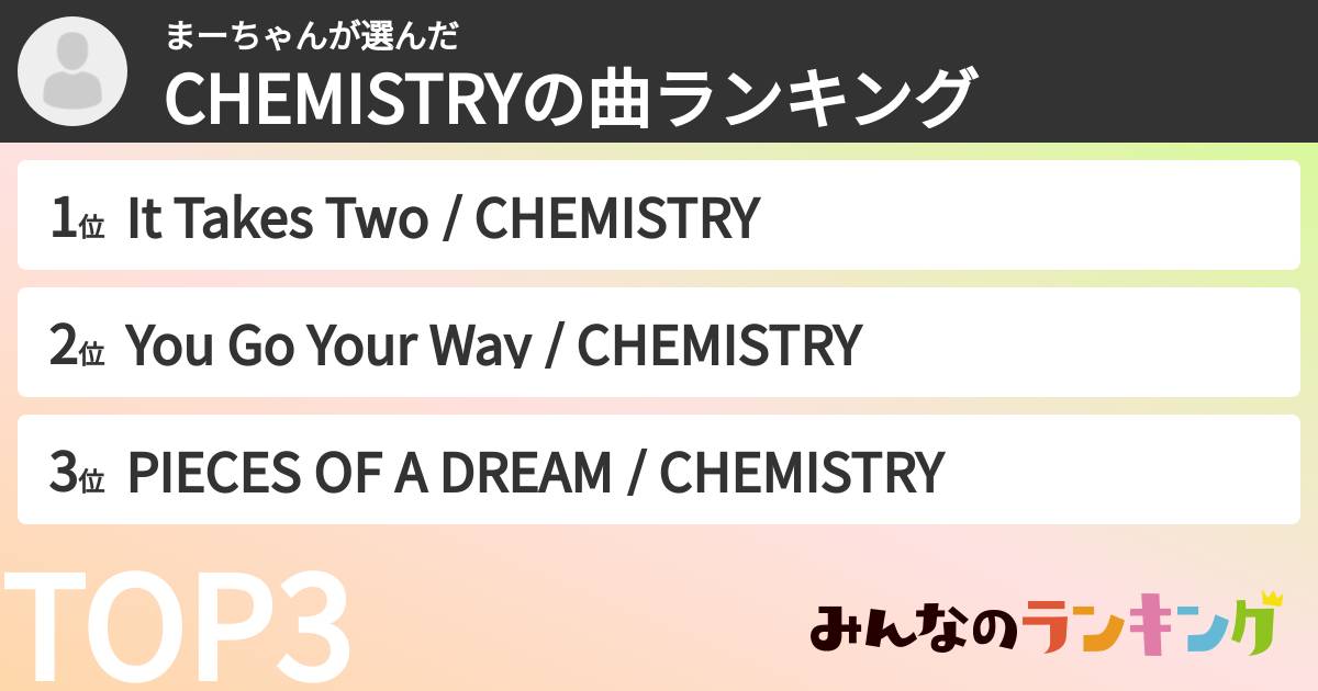 まーちゃんさんの「CHEMISTRYの曲ランキング」