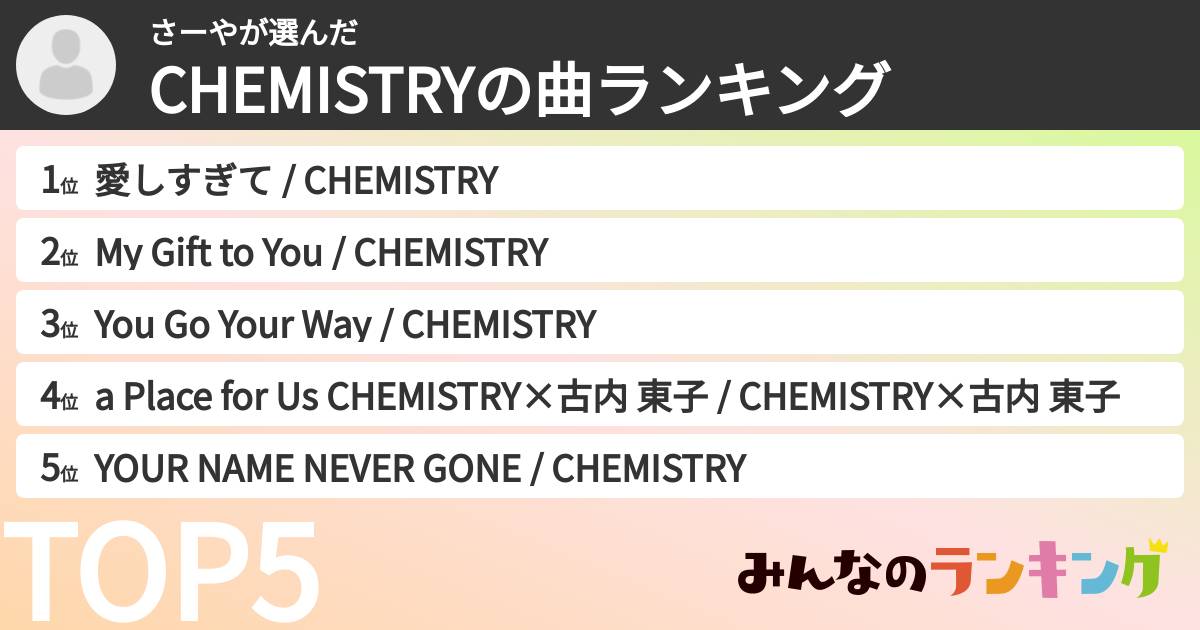 さーやさんの「CHEMISTRYの曲ランキング」