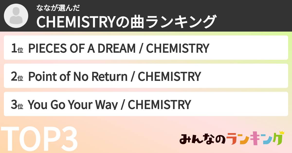 ななさんの「CHEMISTRYの曲ランキング」