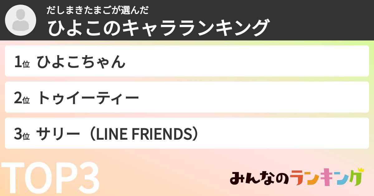 だしまきたまごさんの「ひよこのキャラランキング」