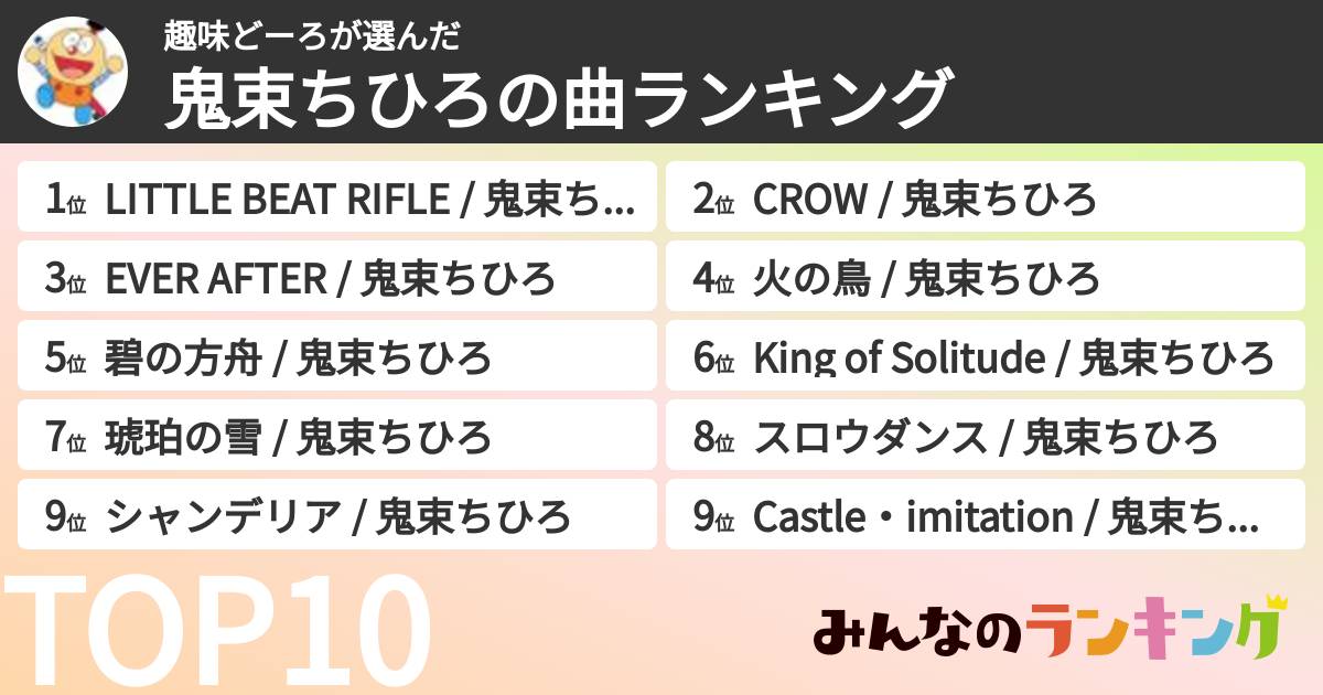 趣味どーろさんの「鬼束ちひろの曲ランキング」