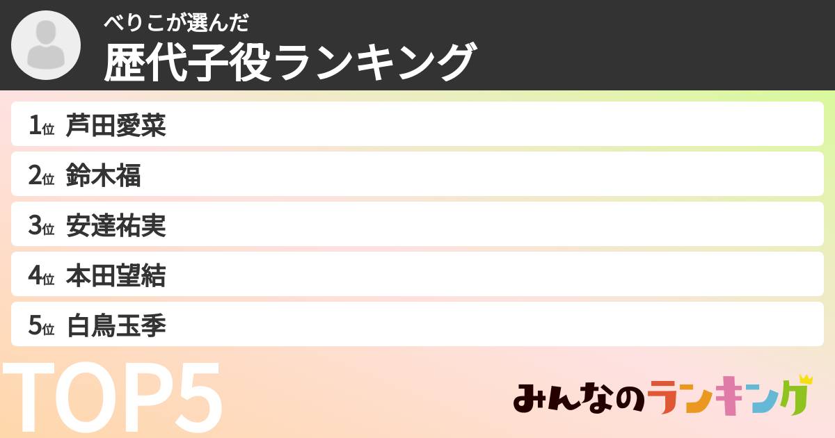 べりこさんの「歴代子役ランキング」