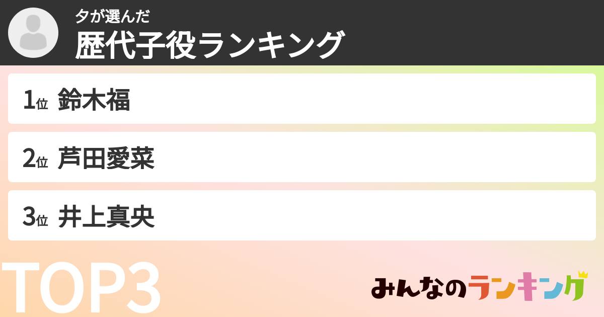 夕さんの「歴代子役ランキング」