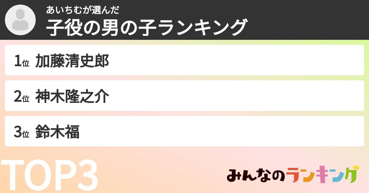 あいちむさんの「子役の男の子ランキング」