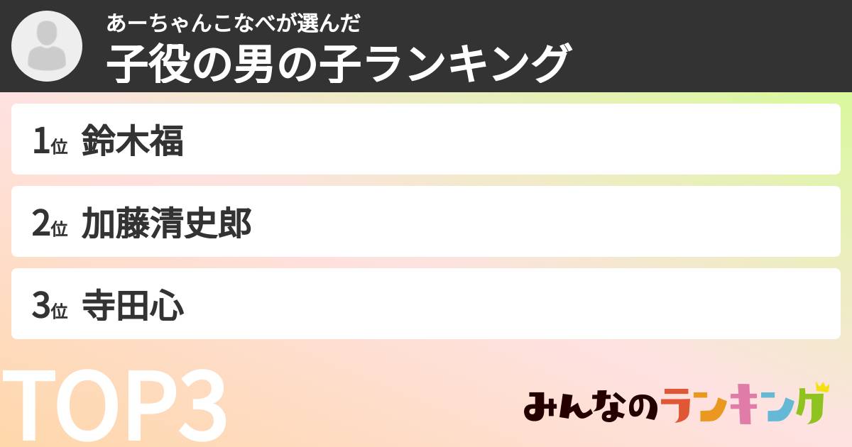 あーちゃんこなべさんの「子役の男の子ランキング」