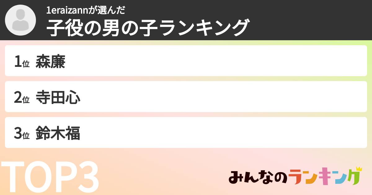 1eraizannさんの「子役の男の子ランキング」