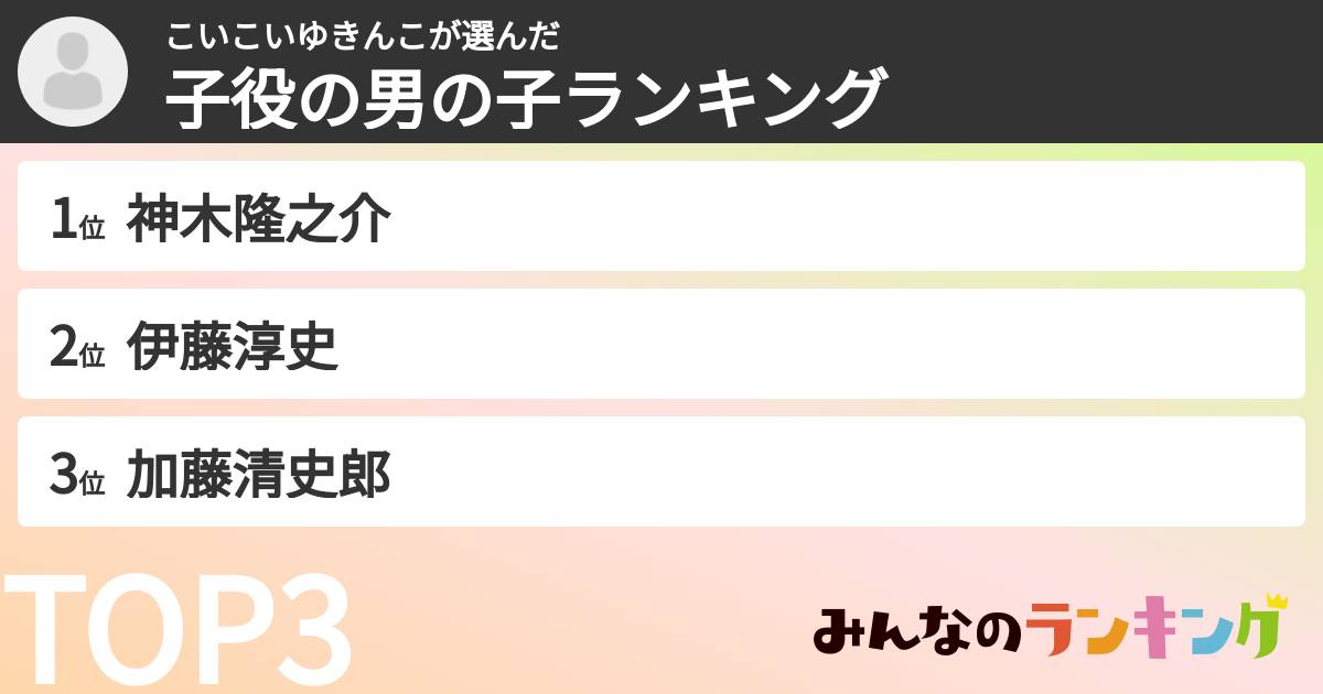 こいこいゆきんこさんの「子役の男の子ランキング」