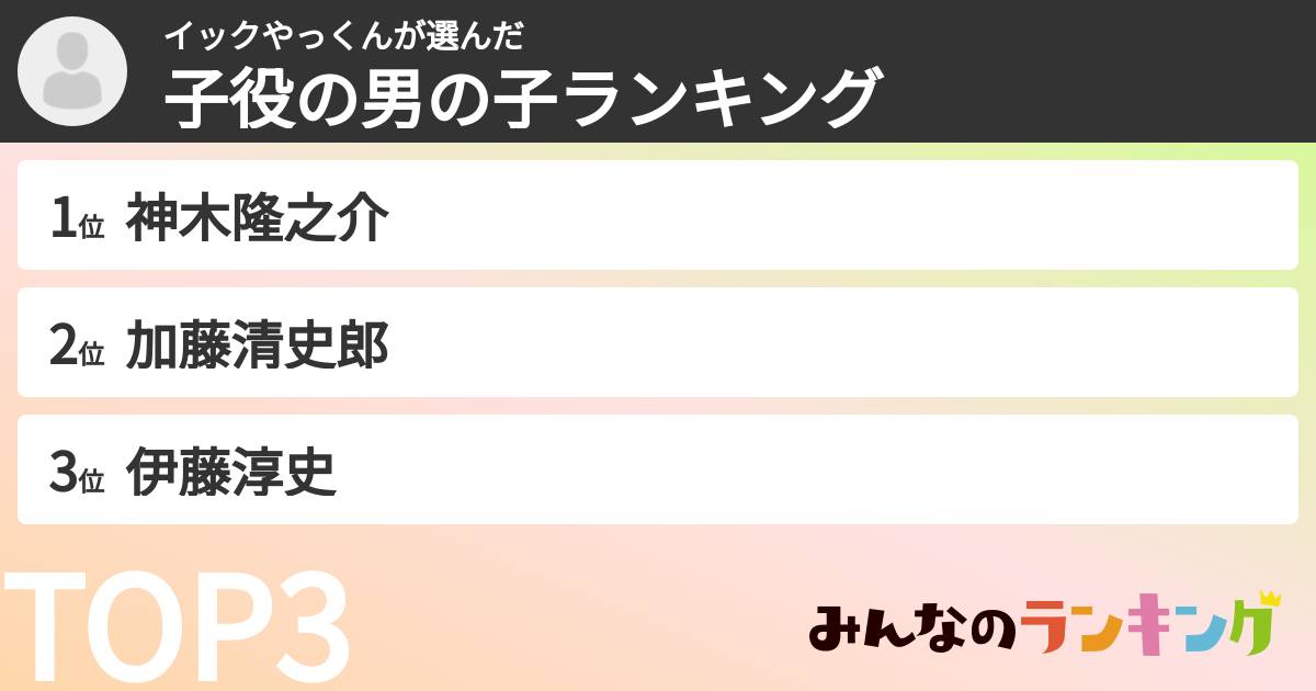 イックやっくんさんの「子役の男の子ランキング」