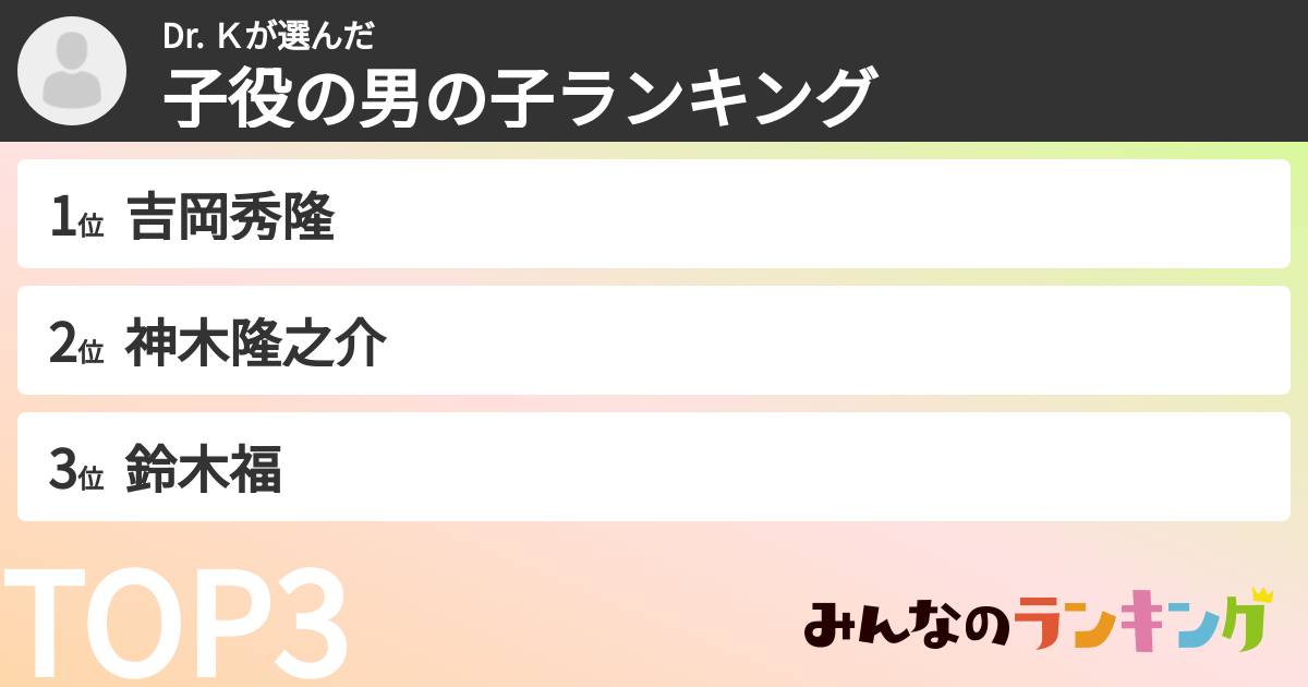 Dr. Kさんの「子役の男の子ランキング」