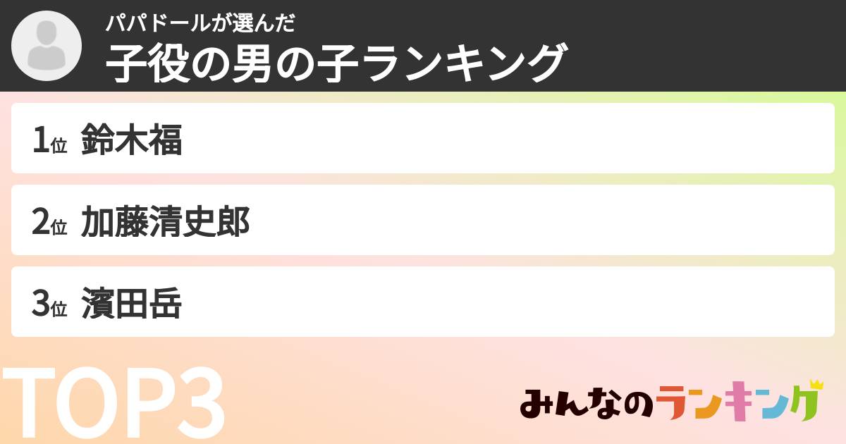 パパドールさんの「子役の男の子ランキング」