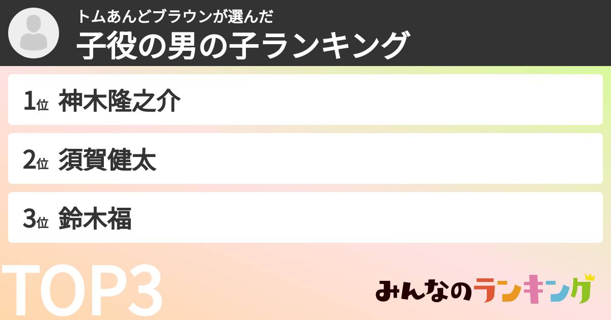 トムあんどブラウンさんの「子役の男の子ランキング」