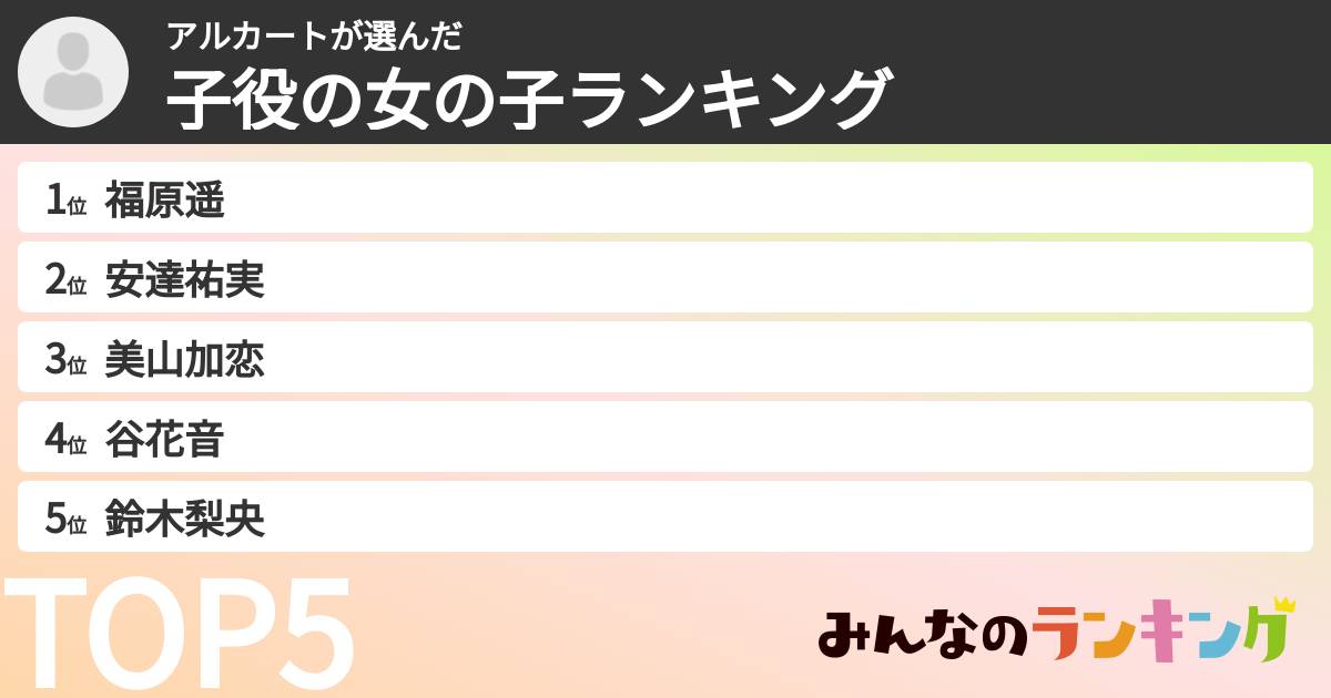 アルカートさんの「子役の女の子ランキング」