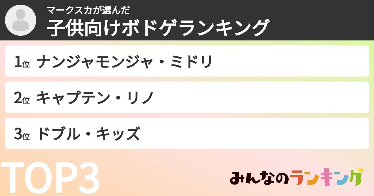 マークスカさんの「子供向けボドゲランキング」