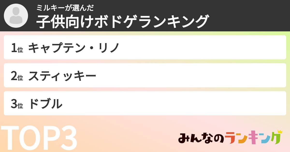 ミルキーさんの「子供向けボドゲランキング」