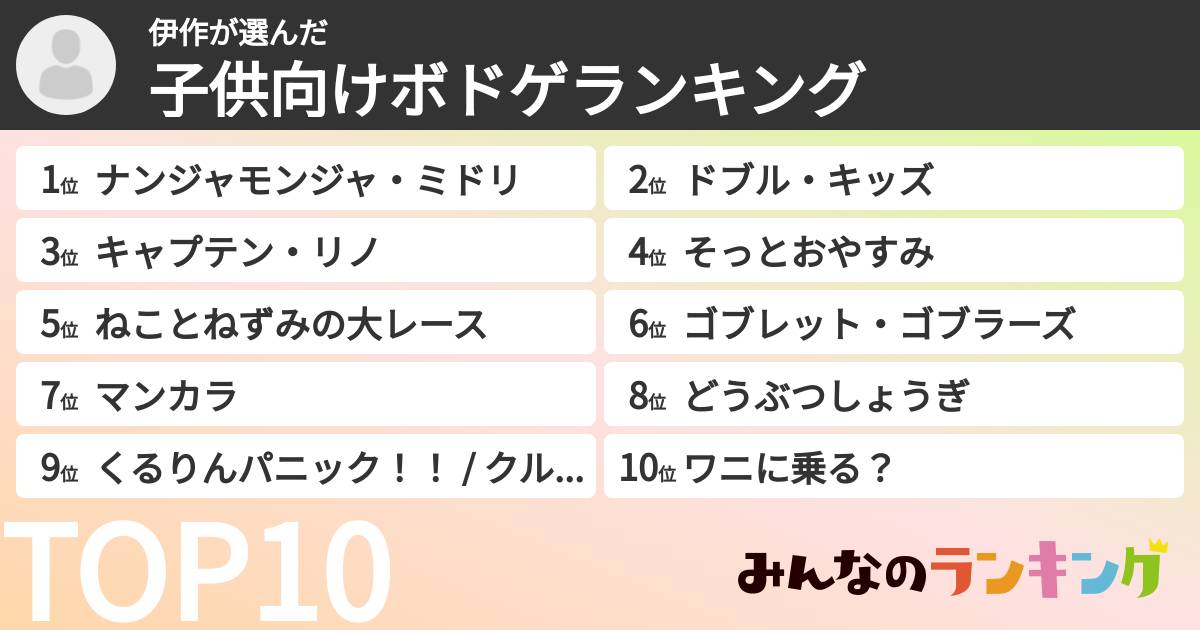 伊作さんの「子供向けボドゲランキング」