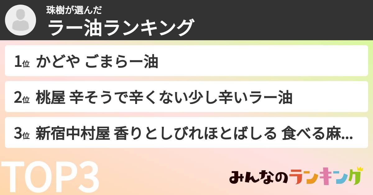 珠樹さんの「ラー油ランキング」