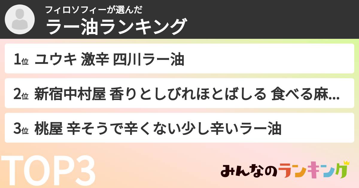 フィロソフィーさんの「ラー油ランキング」