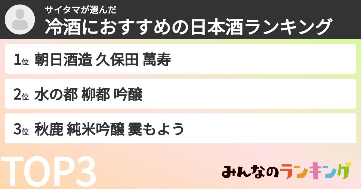 サイタマさんの「冷酒におすすめの日本酒ランキング」
