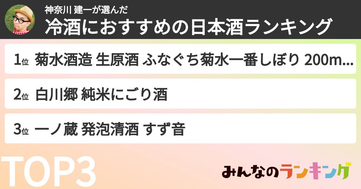 神奈川 建一さんの「冷酒におすすめの日本酒ランキング」