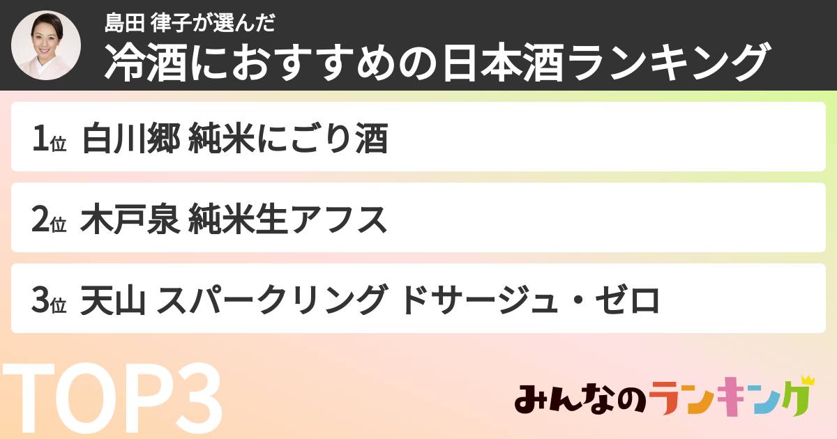 島田 律子さんの「冷酒におすすめの日本酒ランキング」