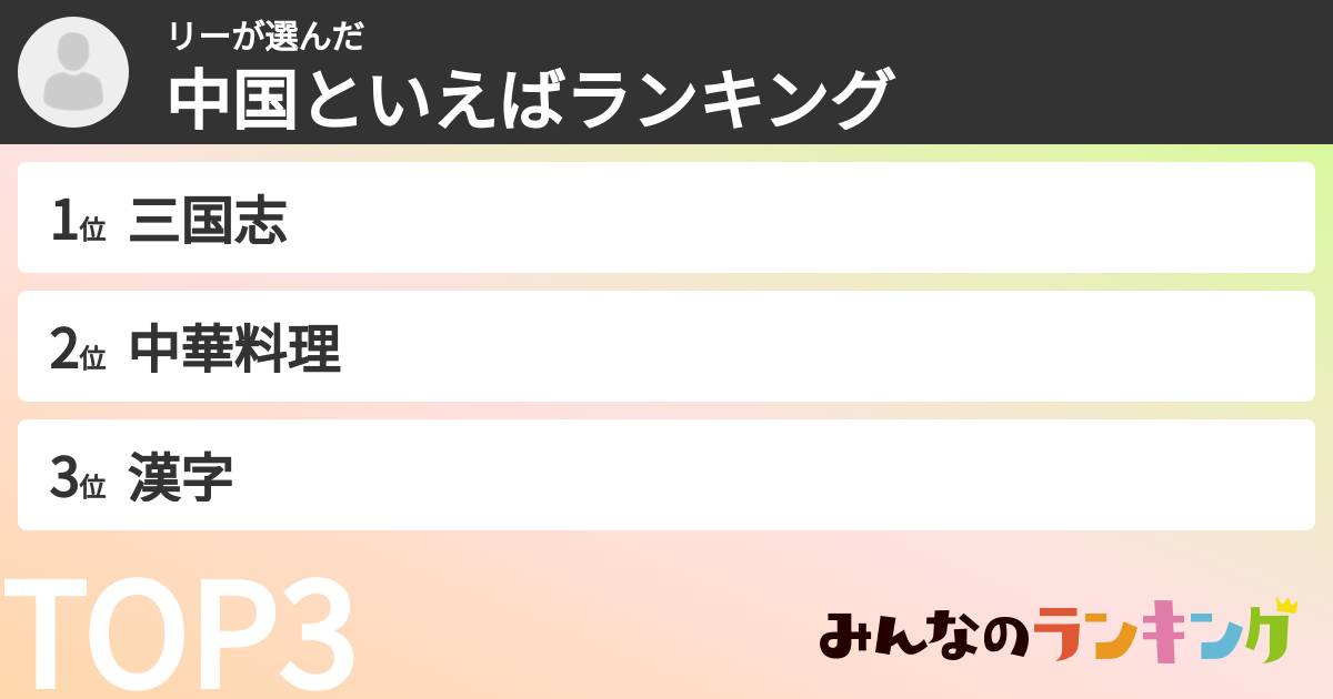 リーさんの「中国といえばランキング」